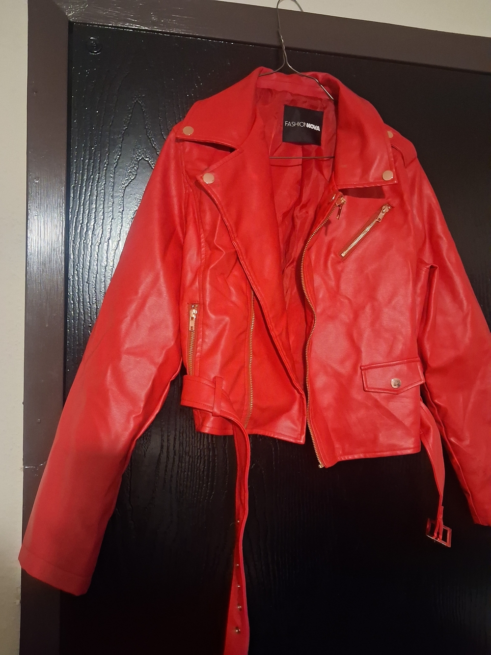 FASHION NOVA Red Faux Leather Moto Jacket - Women's Size 1x